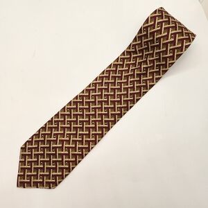 Canali necktie khaki red geometric 100%silk foulard formal luxury tie Made Italy